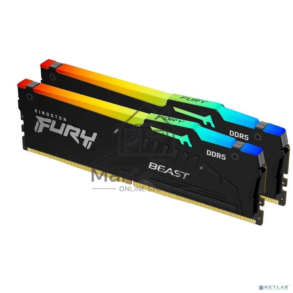 Оперативная память Kingston Fury Beast AMD, DDR5, 64Gb (2x32 Gb), 6000 MHz, CL36, радиатор, черный