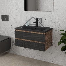 Тумба под раковину Bau Stil Loft black brushed, раковина кварцевая BAU Stil 75, черный металлик