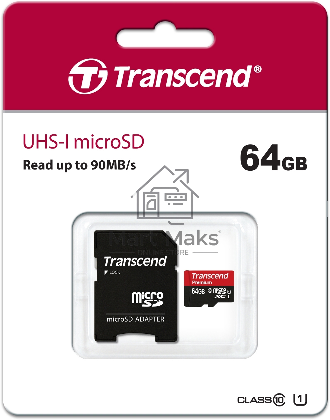 Флеш карта microSDXC 64Gb Class10 Transcend TS64GUSDU1 + adapter