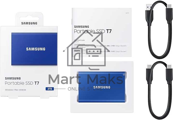 Твердотельный накопитель Samsung SSD 2TB T7, USB Type-C, R/W 1000/1050MB/s, Blue