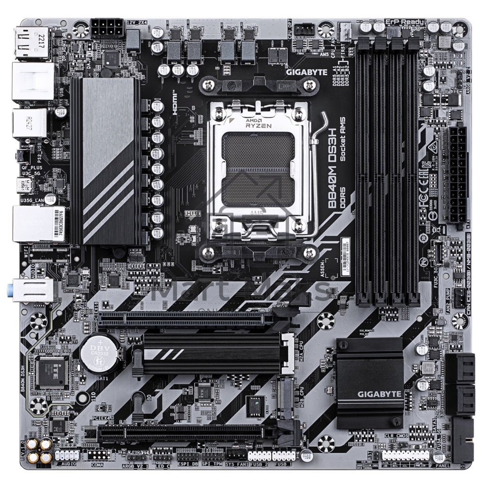 Материнская плата Gigabyte B840M DS3H, AM5, AMD B840, 4xDDR5, 4xSATA, 2xM.2, 1xPCIe 4.0 x16, 1xPCIe 3.0 x4, 2xDP, 1xHDMI, 1x2.5Gb LAN, 3xUSB-A 5Gbps, 8xUSB-A 2.0, 1xUSB-C 5Gbps, 3x3.5 мм, 7.1, mATX