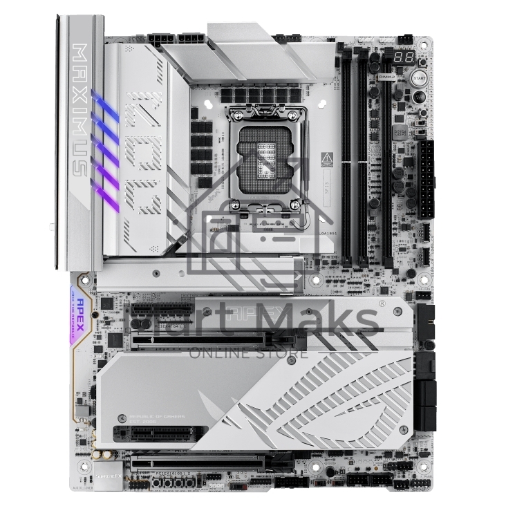 Материнская плата ASUS ROG MAXIMUS Z890 APEX, LGA 1851, Intel Z890, 2xDDR5, 4xSATA, 4xM.2, 1xPCIe 5.0 x16, 1xPCIe 5.0 x8, 2xUSB-C Thunderbolt 4, 1xUSB-C 20Gbps, 4xUSB-A 10Gbps, 4xUSB-A 5Gbps, 1x 5Gb LAN, 2x3.5 мм, 7.1, ATX