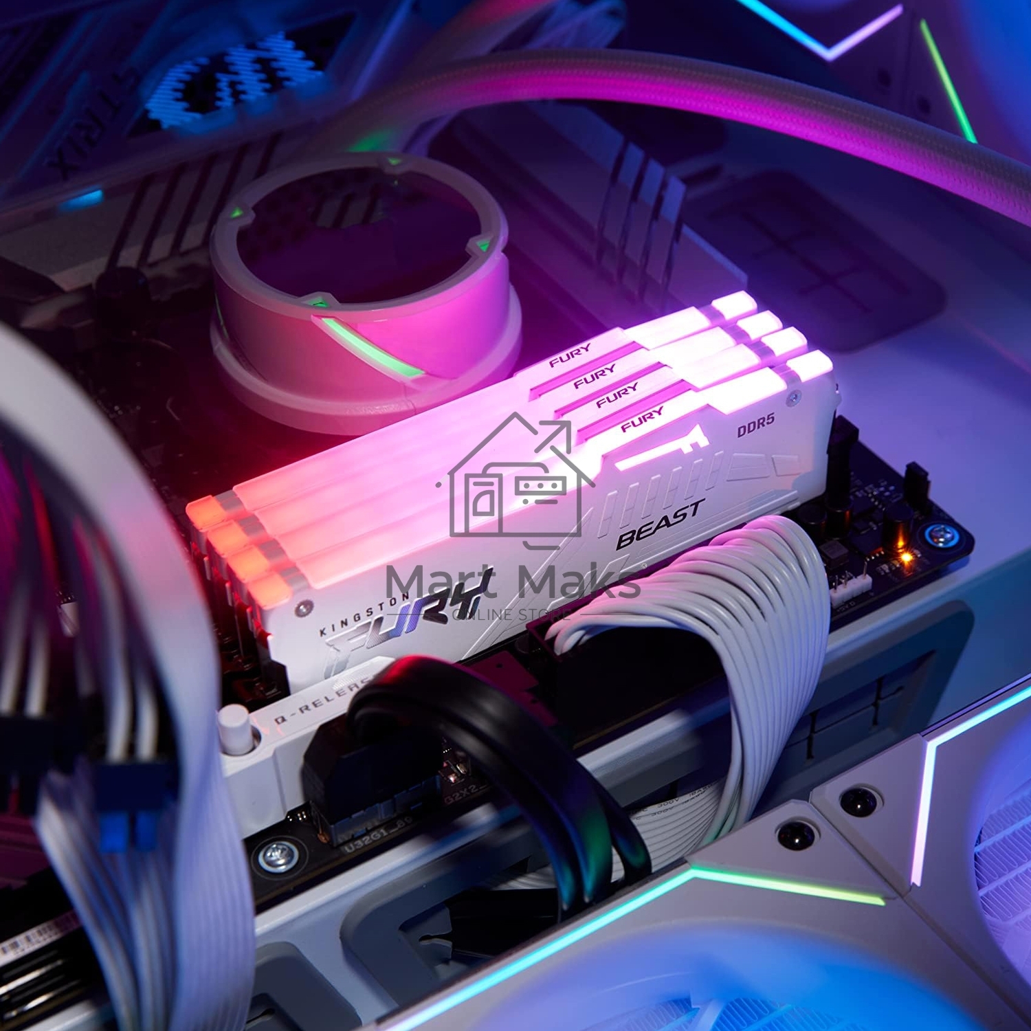 Оперативная память Kingston Fury Beast, DDR5, 16GB (1x16GB), 6000MHz, CL36, DIMM, с радиатором, RGB, белый