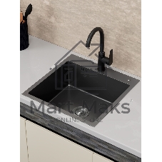 Мойка кухонная из нержавеющей стали BAUEDGE SOUL КТ5050В NANO BLACK, сифон EASY CLEAN в комплекте.