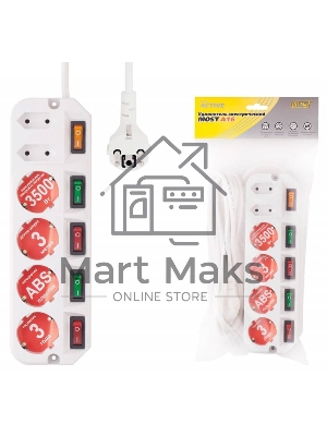 Сетевой удлинитель Most A16 1.6м (6 розеток) белый (пакет ПЭ) Сетевой удлинитель Most A16 1.6м (6 розеток) белый (пакет ПЭ)