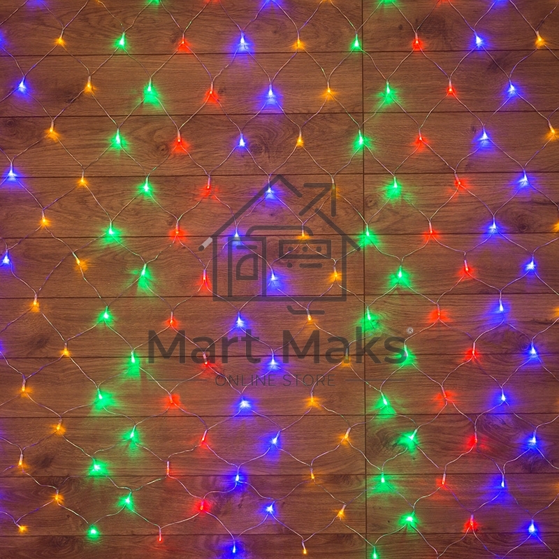 Новогодние светоукрашения Гирлянда - сеть 1,8х1,5м, прозрачный ПВХ, 180 LED Мультиколор 215-139