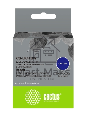 Картридж ленточный Cactus CS-LK4TbW черный шрифт, прозрачный фон (12 мм, 9 м) для Epson LW300/LW400/LW700/LW600P/LW1000P/K400/Z700/Z900
