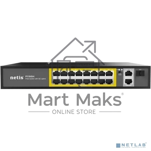 Коммутатор NETIS 16PORT 10/100M 16POE+2XGE+SFP P116GH