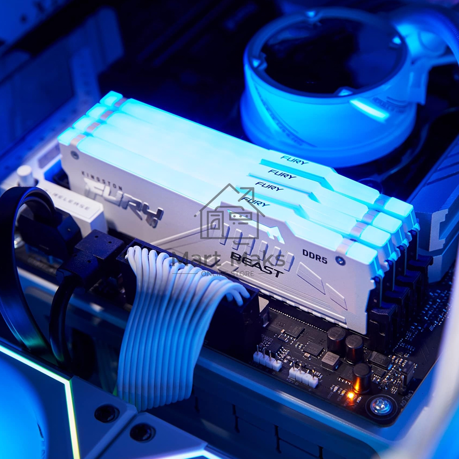 Оперативная память Kingston Fury Beast, DDR5, 16GB (1x16GB), 6000MHz, CL36, DIMM, с радиатором, RGB, белый