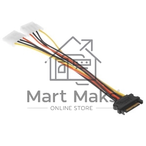 Кабель питания SATA Cablexpert CC-SATA-2MOLEX-20CM, Sata 15pin/2x Molex 4pin, 20 см, пакет