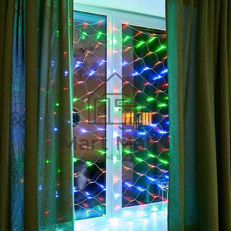 Новогодние светоукрашения Гирлянда - сеть 1,8х1,5м, прозрачный ПВХ, 180 LED Мультиколор 215-139