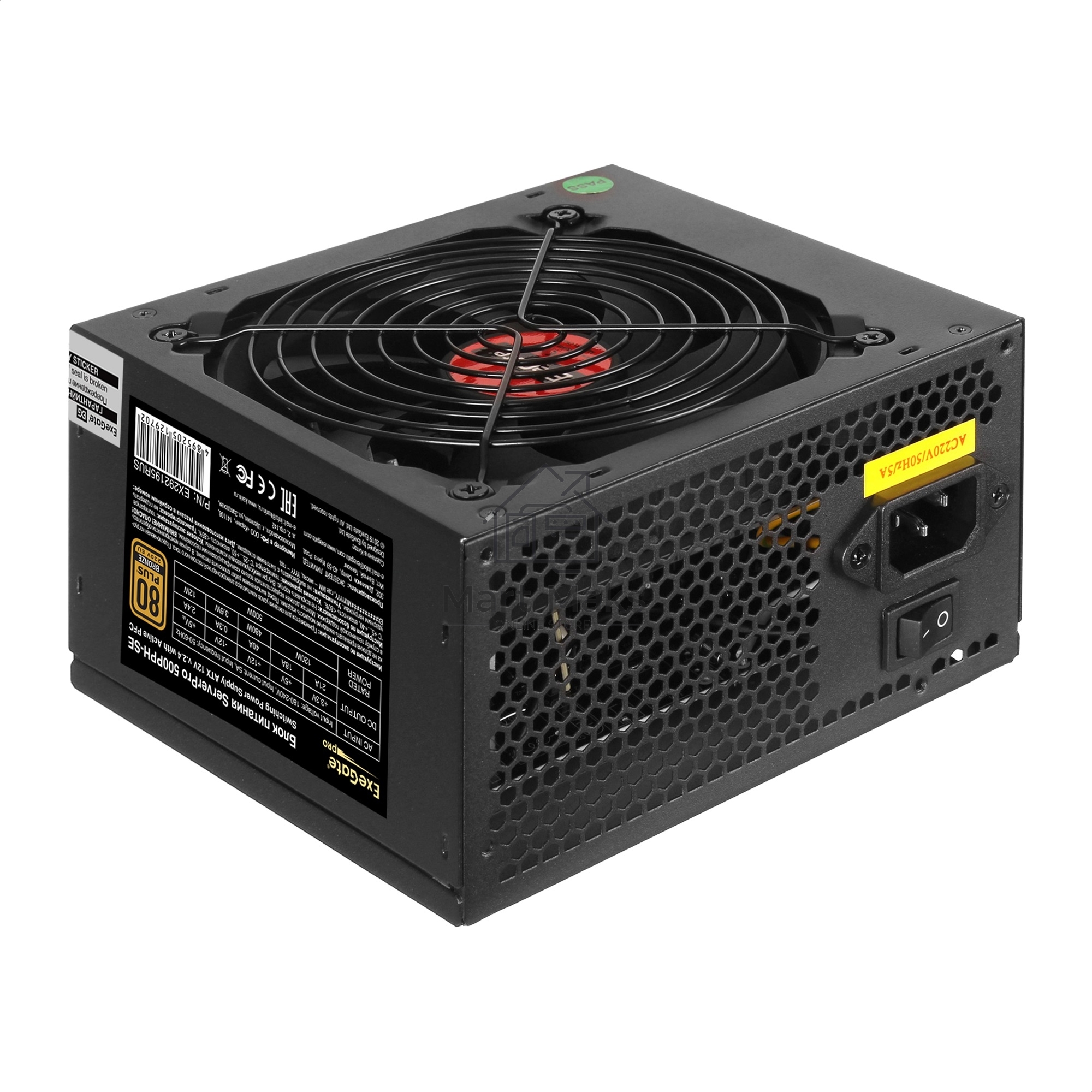 Серверный блок питания500W ExeGate ServerPRO 80 PLUS Bronze, 500PPH-SE (ATX, for 3U+ cases, APFC, КПД 89% (80 PLUS Bronze), 12cm fan, 24p, (4+4)p, PCIe, 5SATA, 3IDE, black)