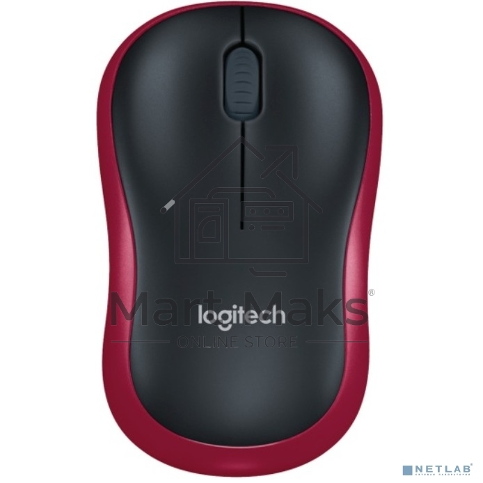 Мышь беспроводная Logitech M185, красный, 1000 dpi, радиоканал, USB, кнопки - 3