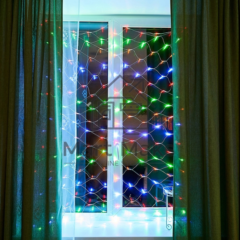 Новогодние светоукрашения Гирлянда - сеть 1,8х1,5м, прозрачный ПВХ, 180 LED Мультиколор 215-139