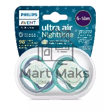 Пустышка Philips ultra air, ночная, звезда/месяц, 6-18 мес., 2 шт.