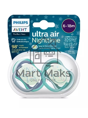 Пустышка Philips ultra air, ночная, звезда/месяц, 6-18 мес., 2 шт.