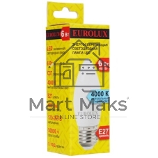Лампа светодиодная EUROLUX LL-E-C37-6W-230-4K-E27 свеча
