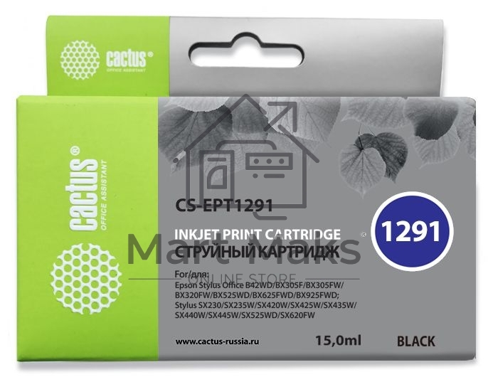 Картридж струйный Cactus CS-EPT1291 (T1291) черный (15 мл) для Epson Stylus Office B42/BX305/BX305F/BX320/BX525/BX625/SX420/SX425/SX525/SX620