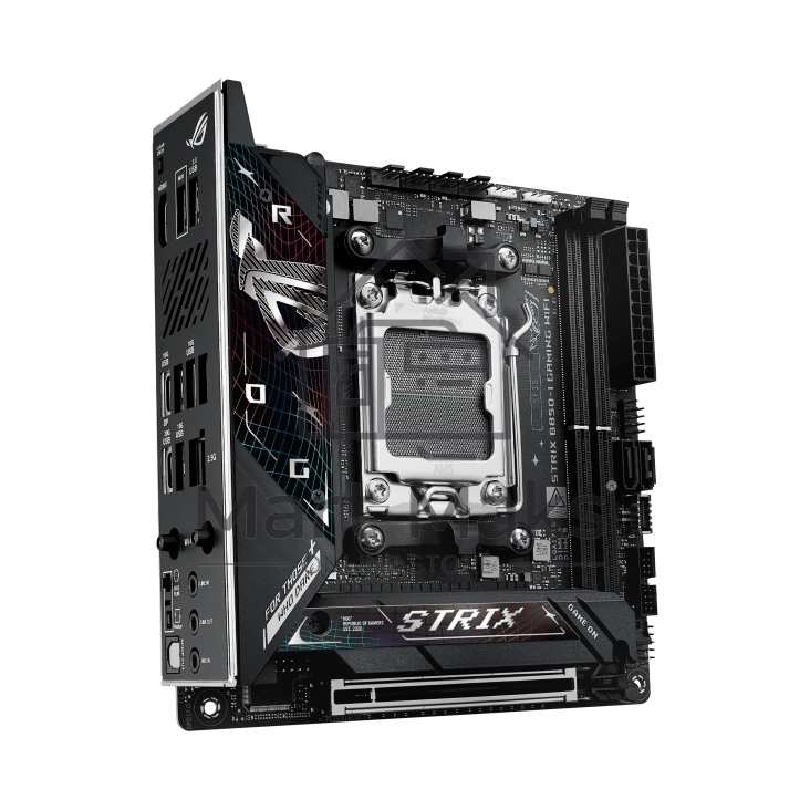 Материнская плата ASUS ROG STRIX B850-I GAMING WIFI, AM5, AMD B850, 2xDDR5, 2xM.2, 2xSATA, PCIe 4.0 x16, 1xHDMI, 1xUSB Type-C, 1x2.5Gb LAN, Wi-Fi 7, Bluetooth 5.4, 5xUSB-A 10Gbps, 1xUSB-C 20Gbps, 2xUSB-A 2.0, 3x3.5 мм, S/PDIF, 7.1, Mini-ITX