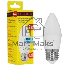 Лампа светодиодная EUROLUX LL-E-C37-6W-230-4K-E27 свеча