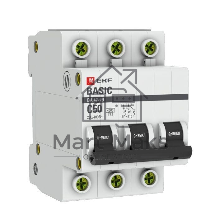 Автоматический выключатель EKF mcb4729-3-50C 3P 50А (C) 4,5кА ВА 47-29 Basic