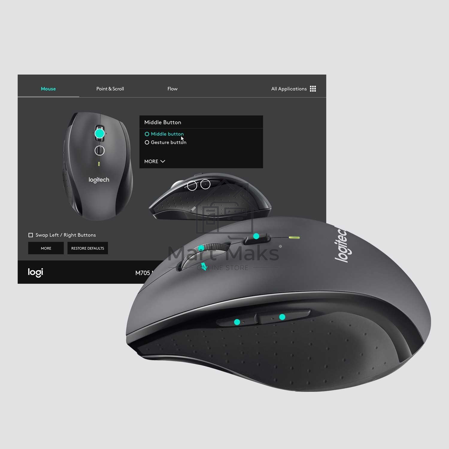 Мышь беспроводная Logitech M705 черный, 1000 dpi, радиоканал, USB, кнопки - 7