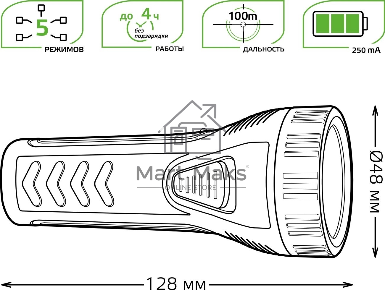 Фонарь ручной модель GFL101 1W 50lm lead acid 250mAh LED 1/10/120