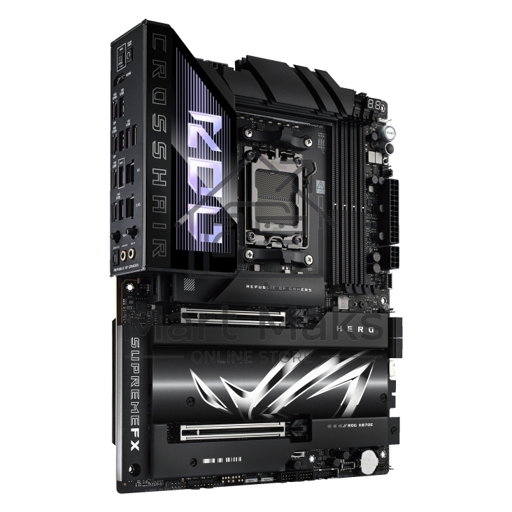 Материнская плата ASUS ROG CROSSHAIR X870E HERO, AM5, AMD X870E, 4xDDR5, 4xSATA, 5xM.2, 2xPCI-E 5.0 x16, 1xHDMI, 2xUSB-C (видео), 2x 5Gb LAN, 6xUSB-A 3.2 Gen 2, 2xUSB-C 3.2 Gen 2, 2xUSB4, 2x3.5 мм, 7.1, ATX