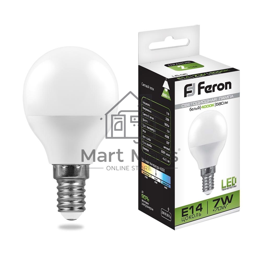 Лампа светодиодная FERON LB-95 (25479) 7W 230V E14 4000K G45
