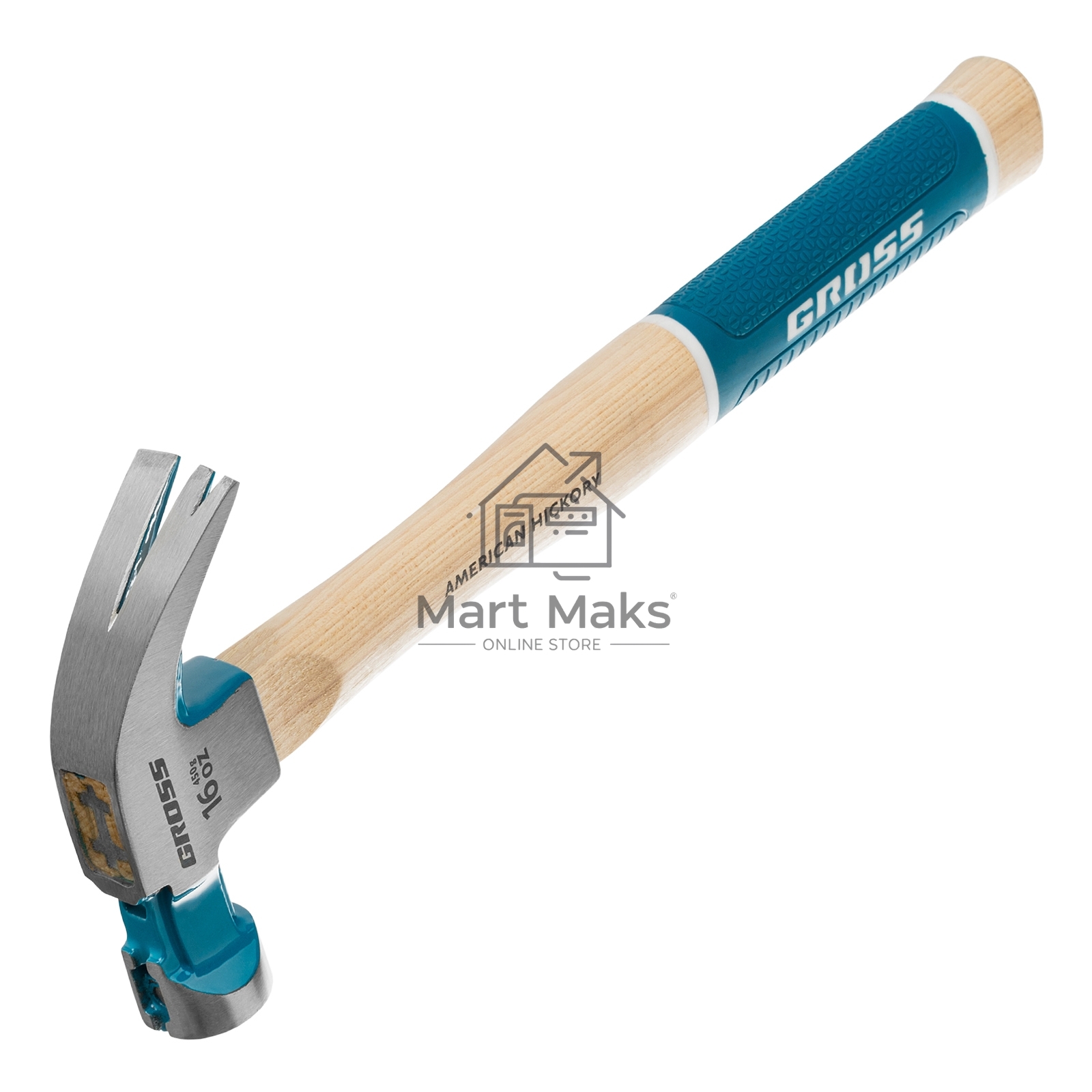 Молоток-гвоздодер,450 г, угол 45, магнит, обрезиненная рукоятка AMERICAN HICKORY GROSS