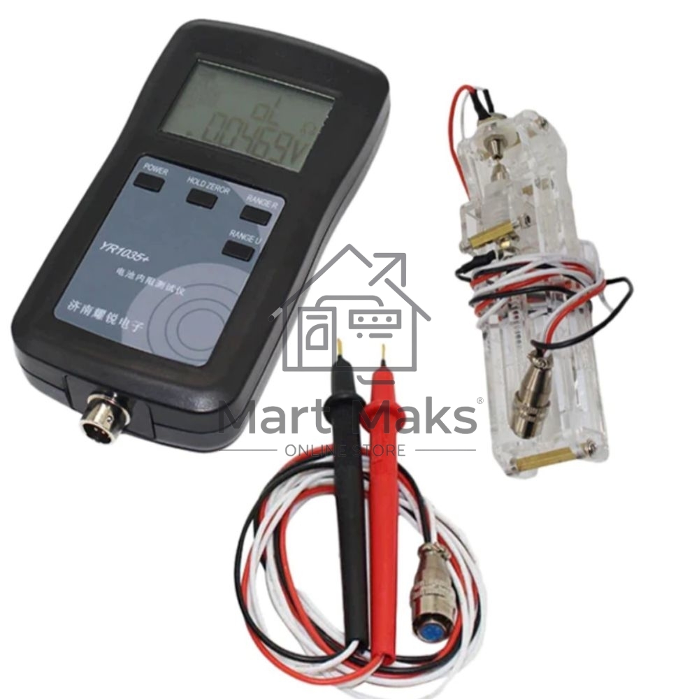 Измеритель внутреннего сопротивления аккумуляторов YR1035+ со щупами + держатель для емкостей