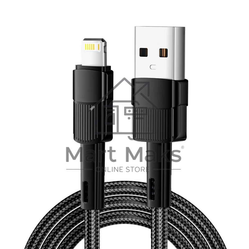 Кабель Rexant USB-A - Lightning для Apple, 2,4А, 1м, в черной нейлоновой оплетке