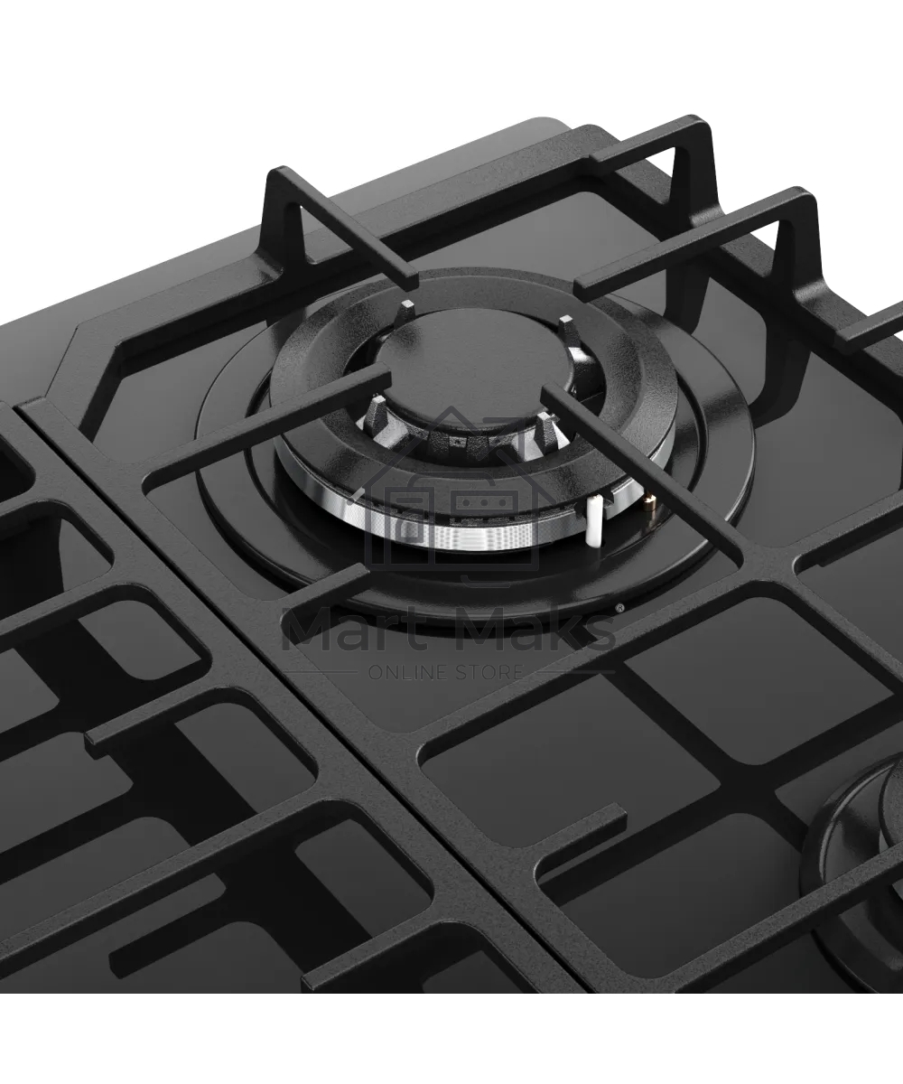 Варочная панель Kuppersberg FG 66 B газ, High-Tech, 59 см, автоматический электроподжиг, газ-контроль, форсунки под сжиженый газ, SABAF конфорки, чугунные решетки, цвет черный, цвет фурнитуры черный