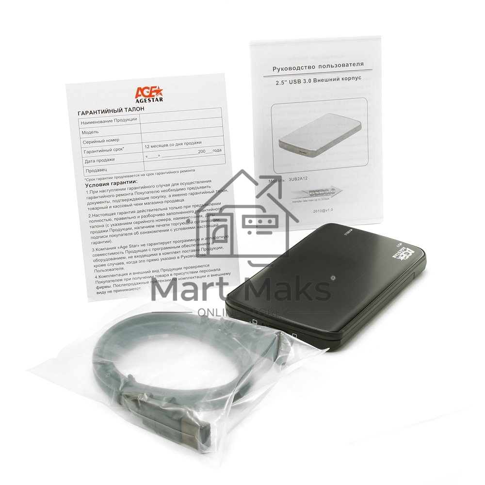 Внешний корпус для HDD/SSD AgeStar 3UB2A12 SATA пластик/алюминий черный 2.5
