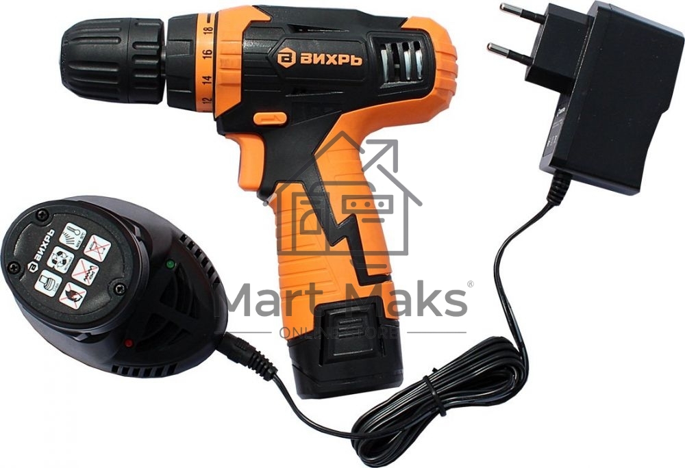 Дрель-шуруповерт Вихрь ДА-12Л-2к 72/14/7, Аккумуляторная, 12В, 2 АКБ, Кейс