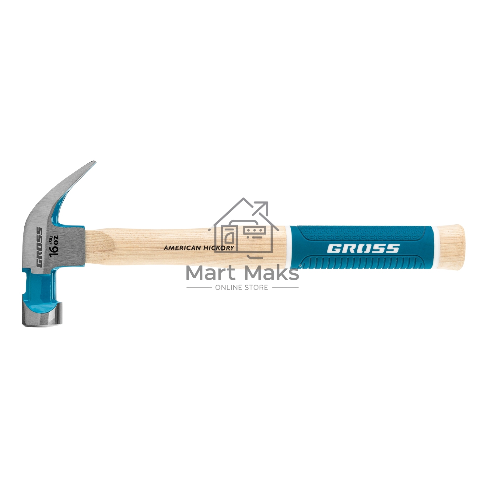 Молоток-гвоздодер,450 г, угол 45, магнит, обрезиненная рукоятка AMERICAN HICKORY GROSS