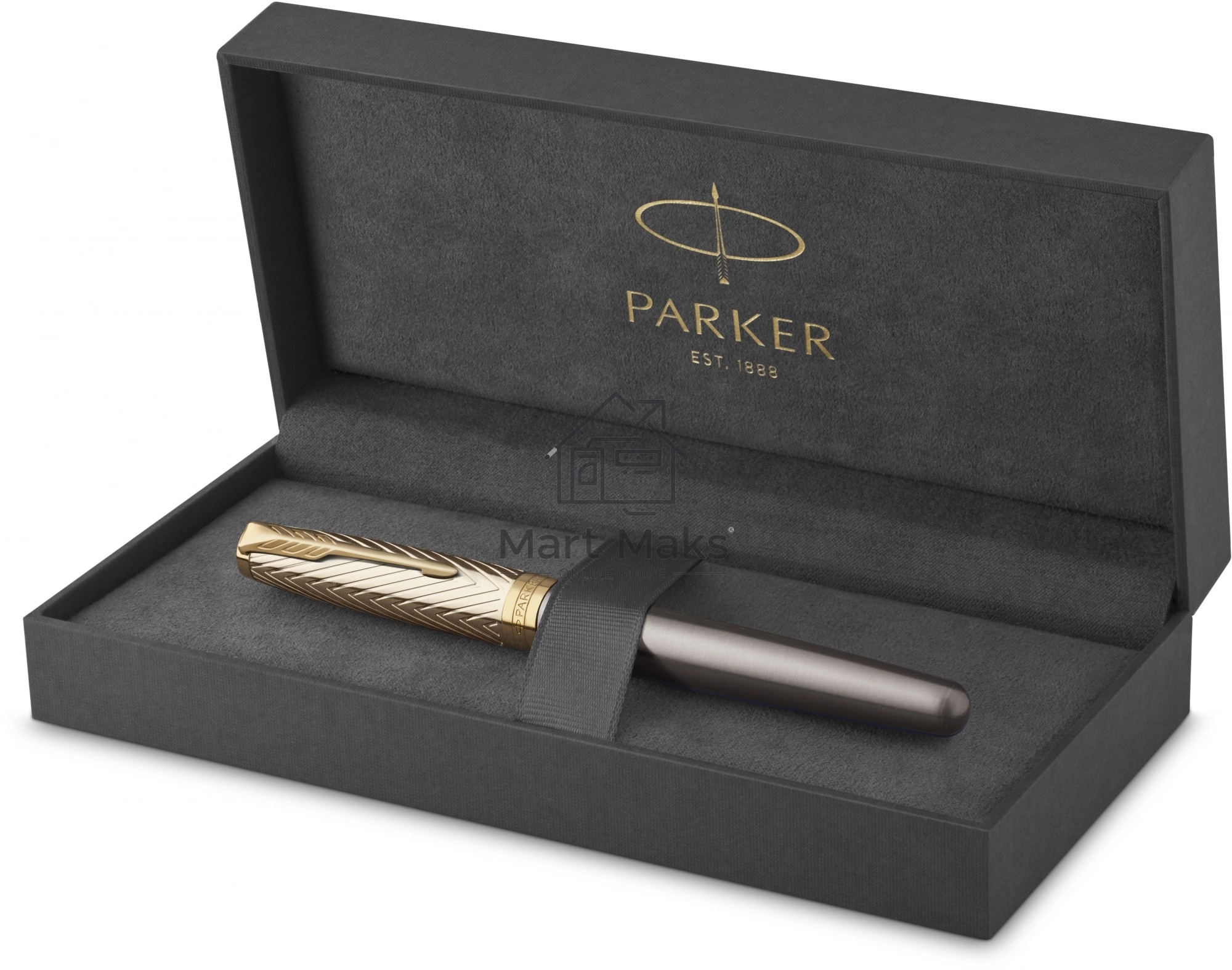 Ручка роллер Parker Sonnet Pioneers T542 (2201040) Arrow Grey GT F, черные чернила, подарочная коробка