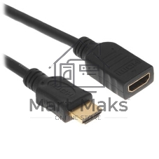 Кабель-удлинитель HDMI Cablexpert CC-HDMI4X-0.5M, 19M/19F, v2.0, позол.разъемы, экран, 0.5м, черный, пакет