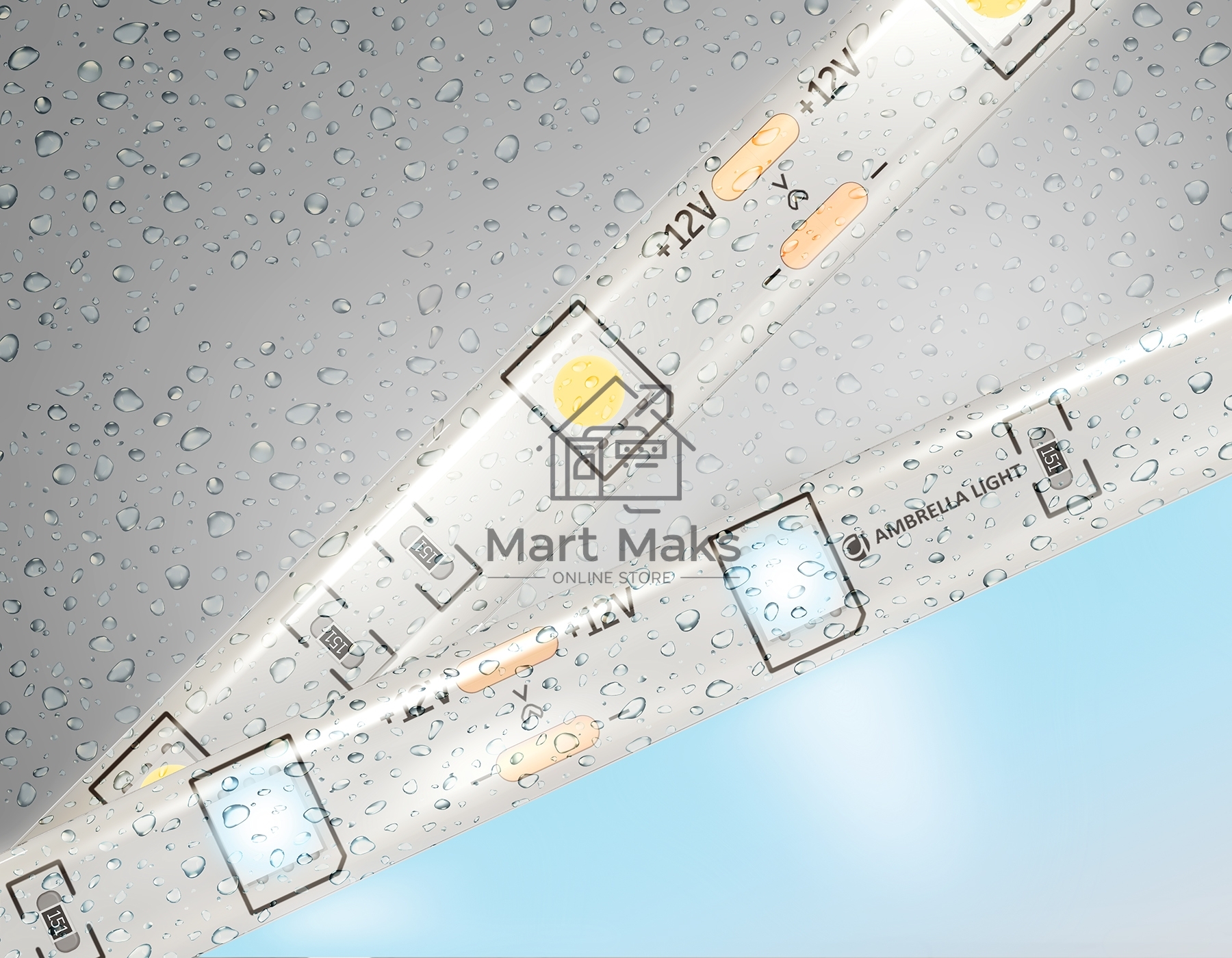 Светодиодная лента Ambrella light GS1903 5050 30Led/ 7.2W m/ 12V IP65 6500K/ 5000*10*2.87mm (2 конт.)