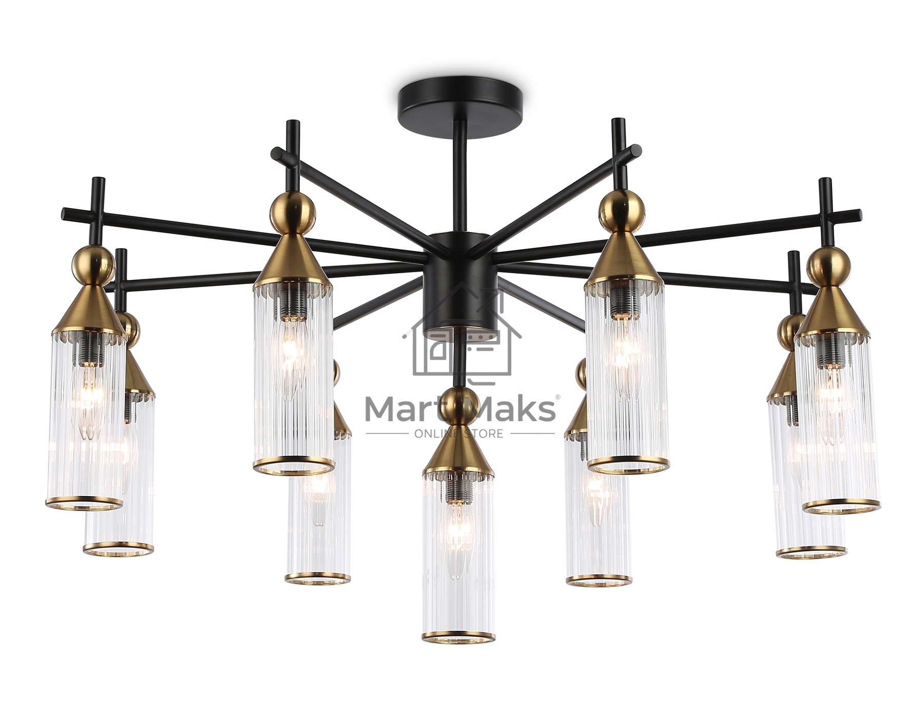 Люстра Ambrella light LH55258/9 BK/BS/CL черный/латунь/прозрачный E14*9 max 40W D770*530