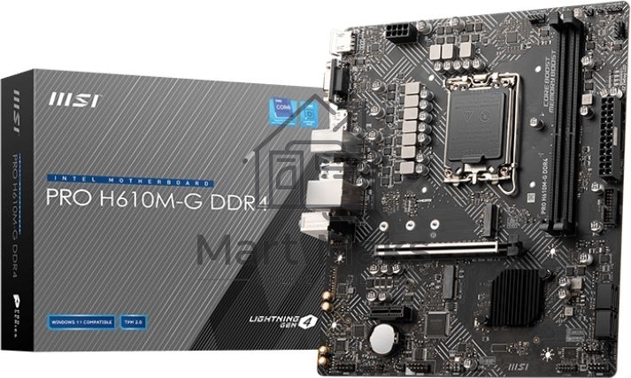Материнская плата MSI PRO H610M-G, LGA 1700, Intel H610, 2xDDR5, 4xSATA, 1xM.2, 1xPCIe 4.0 x16, 1xPCIe 3.0 x1, 1xHDMI, 1xDP, 1xVGA, 1xRJ45 1Gb, 2xUSB-A 3.2 Gen 1, 4xUSB-A 2.0, 3x3.5мм, 7.1, mATX