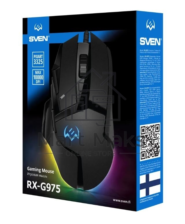 Мышь проводная SVEN RX-G975 черный, 10000 dpi, USB, кнопки - 10