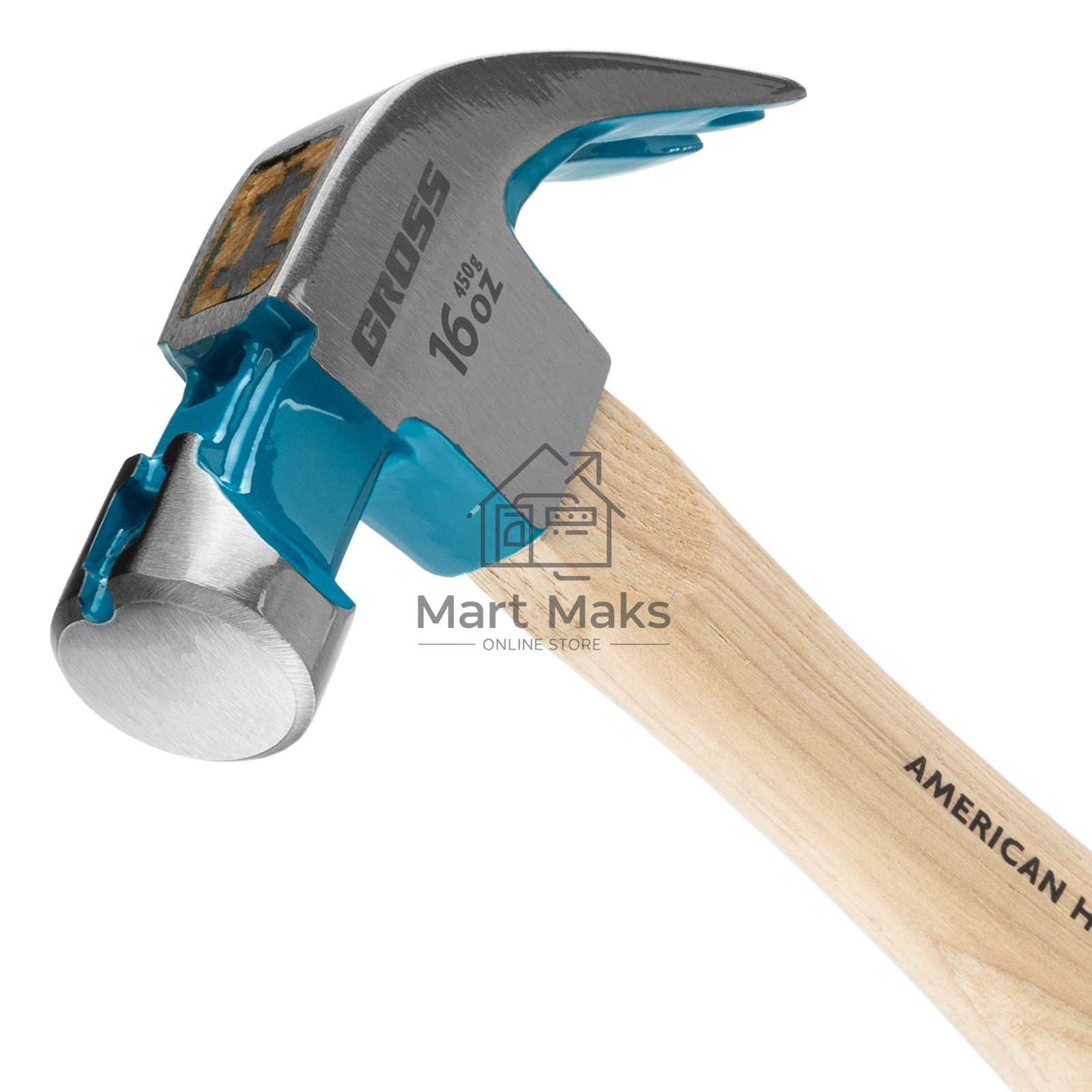 Молоток-гвоздодер,450 г, угол 45, магнит, обрезиненная рукоятка AMERICAN HICKORY GROSS