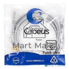 Шнур комм. Cabeus, cat.6, неэкр., U/UTP, RJ45/RJ45, PVC, AWG24, 5м, серый