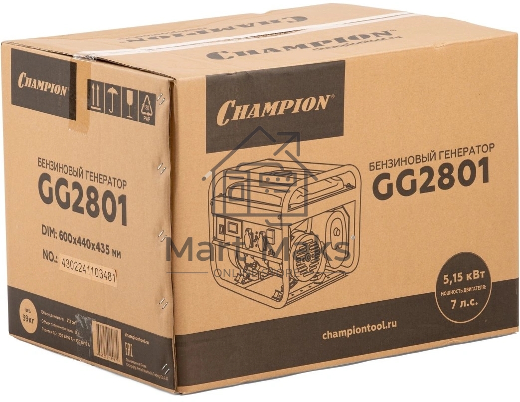 Генератор Champion GG2801 2,8/3,0 кВт 7лс 15л 39 кг