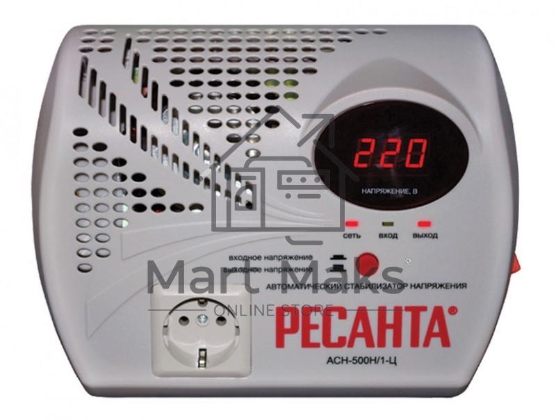 Стабилизатор напряжения Ресанта АСН- 500 Н/1-Ц 63/6/9 Стабилизатор 220В±8%, Габариты 260х200х110, Вес 2,6кг