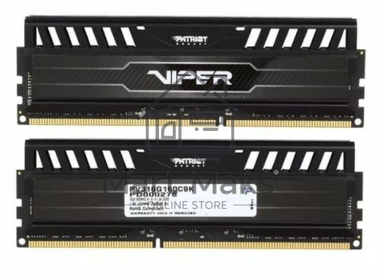 Оперативная память Patriot Viper 3, DDR3, 16GB (2x8 GB), 1600 MHz, CL9, DIMM, радиатор, черный