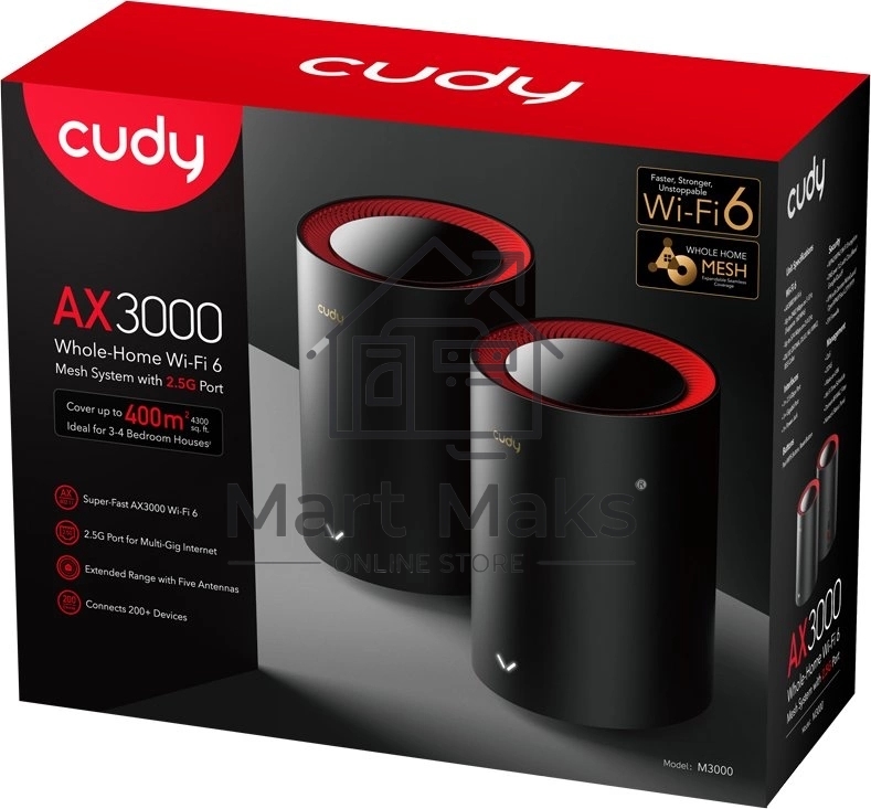 Бесшовный Mesh роутер Cudy M3000(2-PACK) AX3000 10/100/1000/2500BASE-T, белый (упак.:2шт)