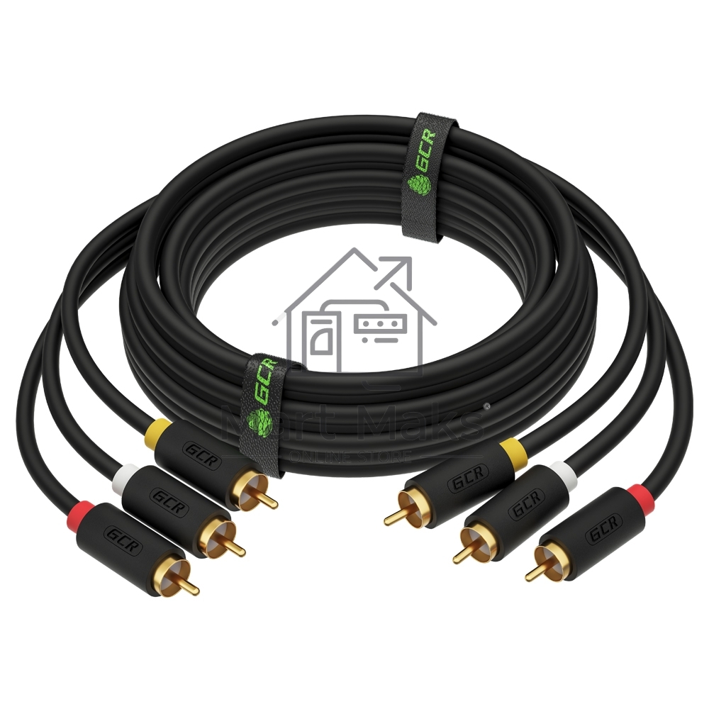 Кабель GCR 5.0m видео-аудио 3 х RCA / 3 х RCA, черный