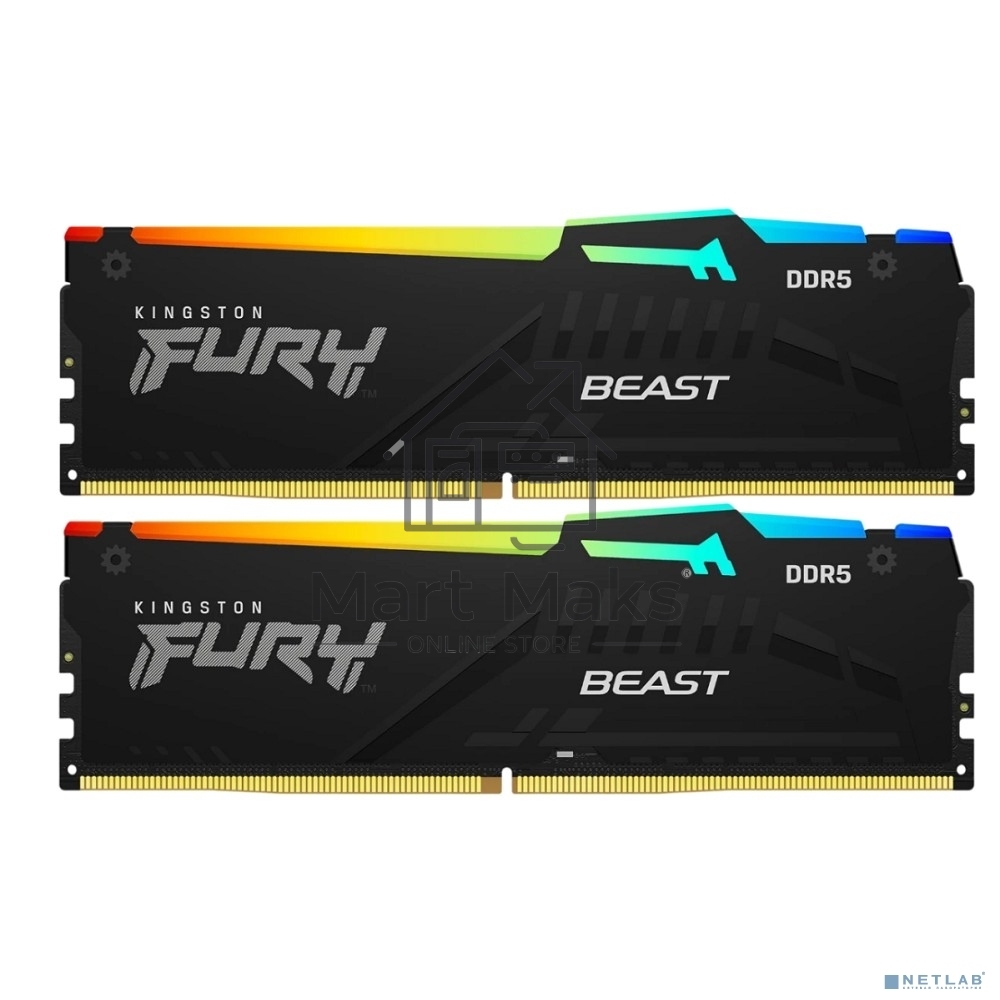 Оперативная память Kingston Fury Beast AMD, DDR5, 64Gb (2x32 Gb), 6000 MHz, CL36, радиатор, черный